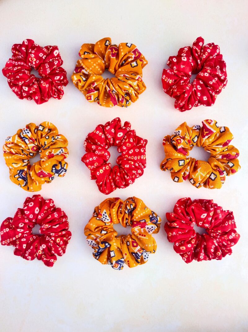 Red & Yellow Bandhej Scrunchie 5 Pcs Combo - Image 3
