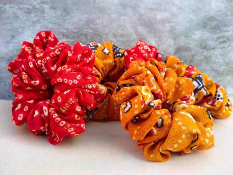 Red & Yellow Bandhej Scrunchie 5 Pcs Combo